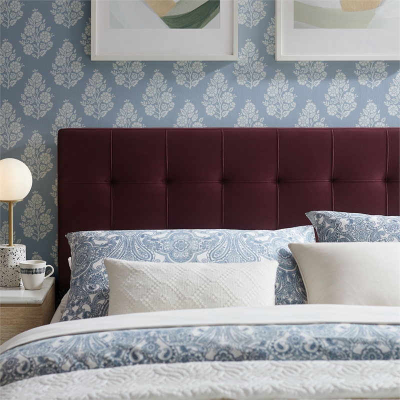 Lily Stain-Resistant Performance Velvet Full Size Headboard in Mulberry