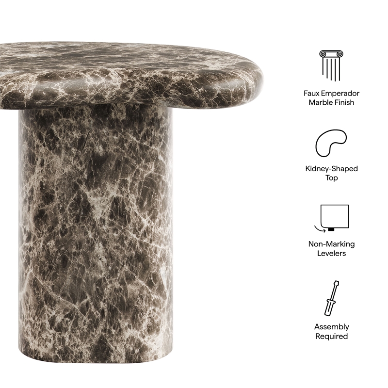 Elowen Outdoor Patio Faux Marble Side Table in Dark Emperador Marble