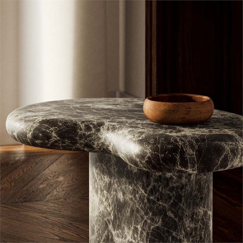 Elowen Outdoor Patio Faux Marble Side Table in Dark Emperador Marble