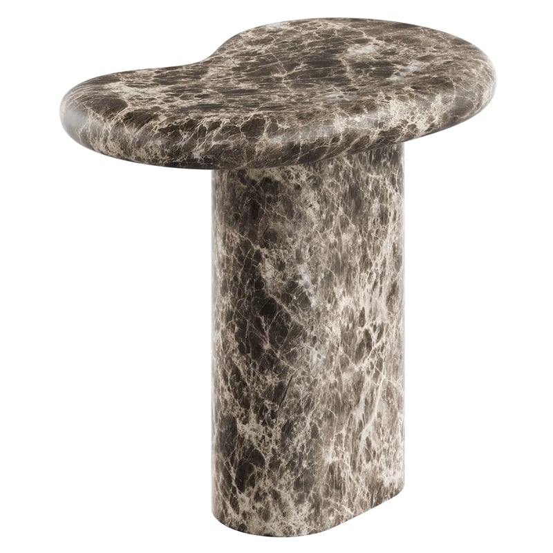 Elowen Outdoor Patio Faux Marble Side Table in Dark Emperador Marble