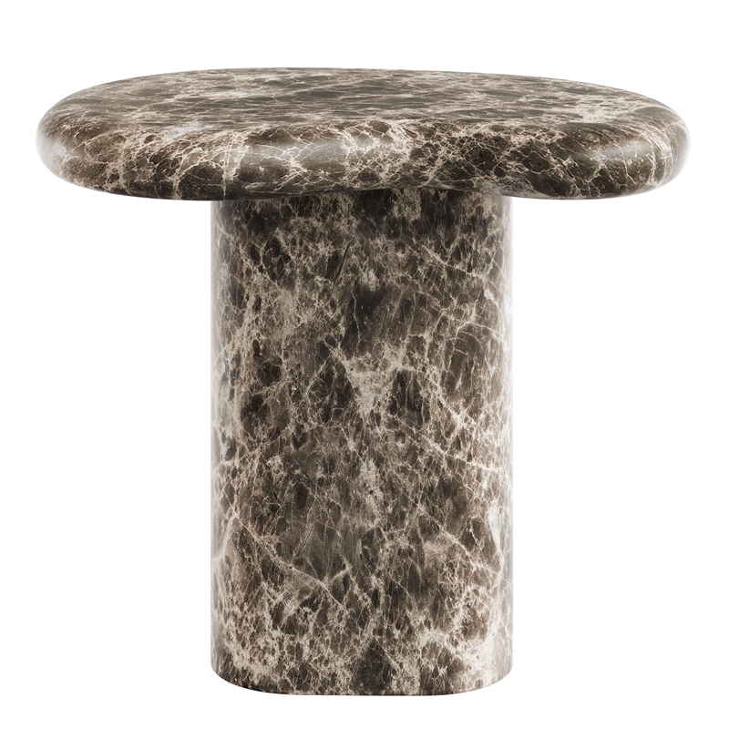 Elowen Outdoor Patio Faux Marble Side Table in Dark Emperador Marble