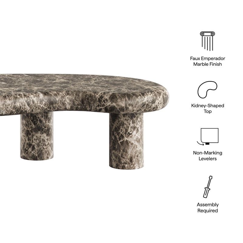 Elowen Outdoor Patio Faux Marble Coffee Table in Dark Emperador Marble