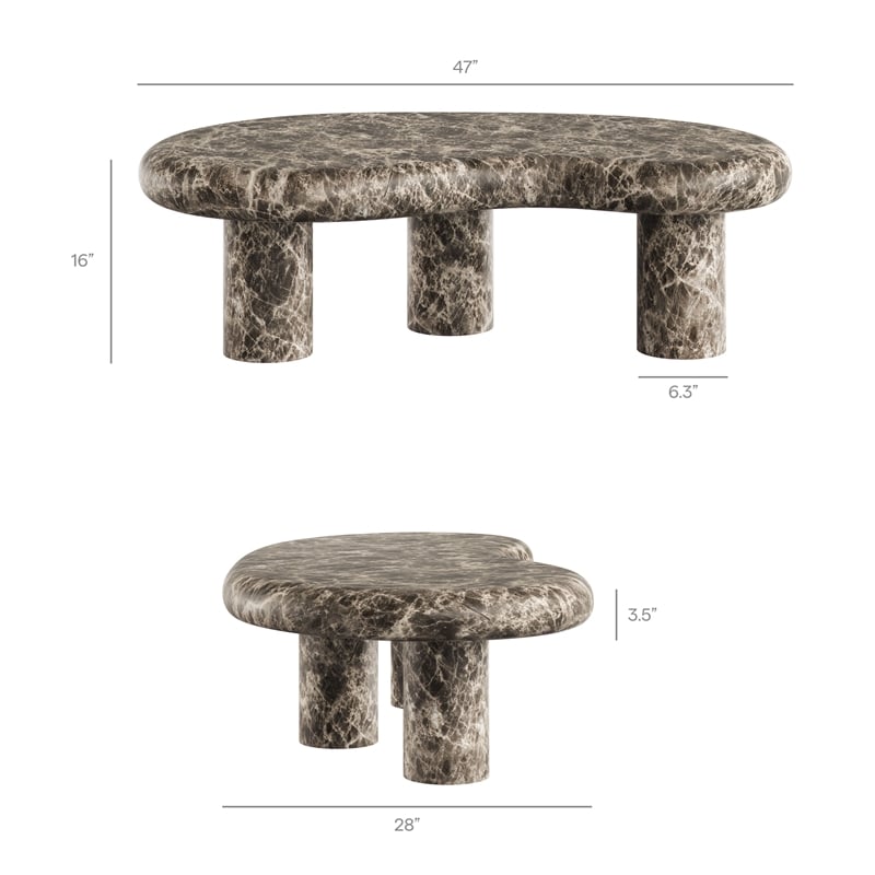 Elowen Outdoor Patio Faux Marble Coffee Table in Dark Emperador Marble