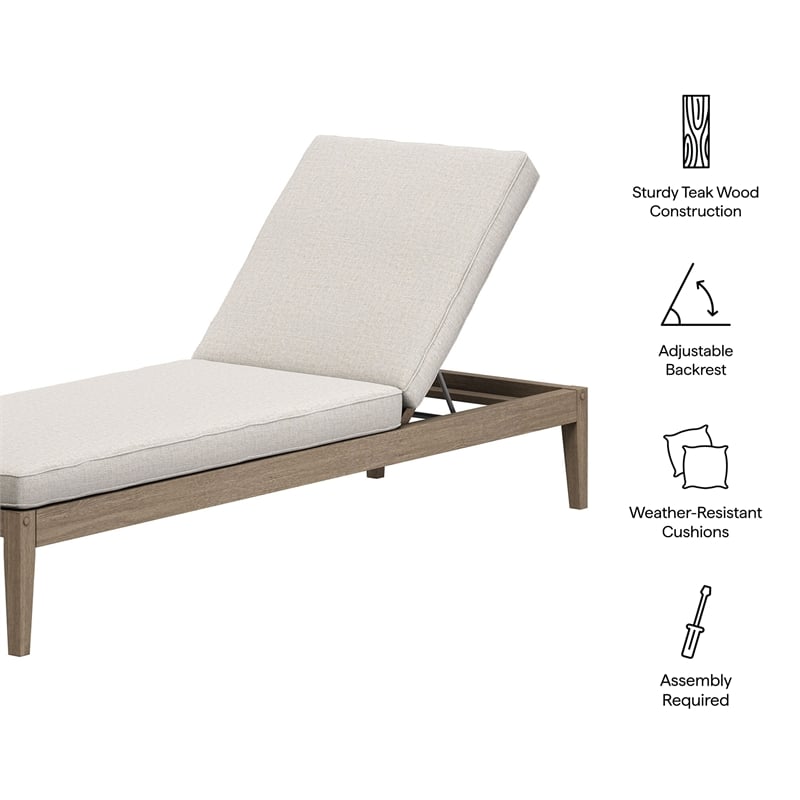 Northlake Outdoor Teak Chaise Lounge in Pebble