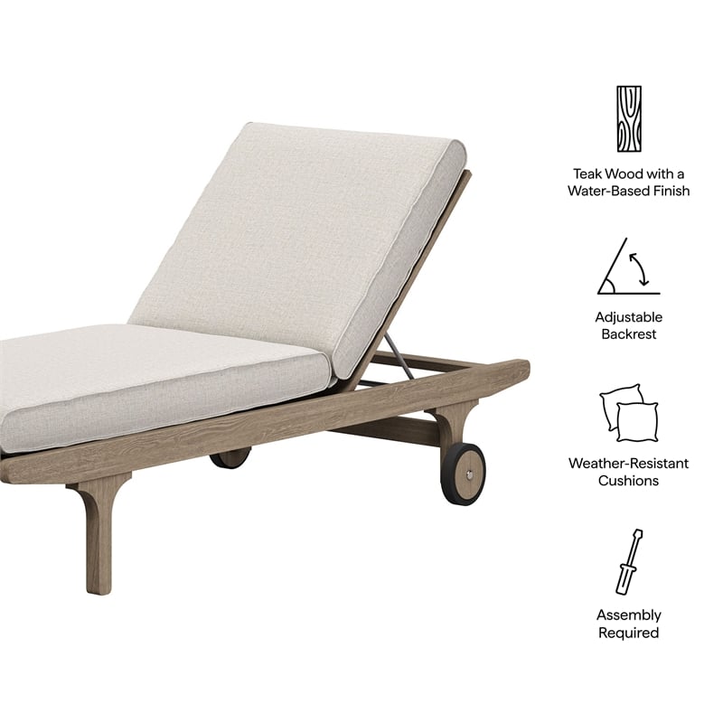 Saratoga Outdoor Teak Chaise Lounge Chair in Pebble