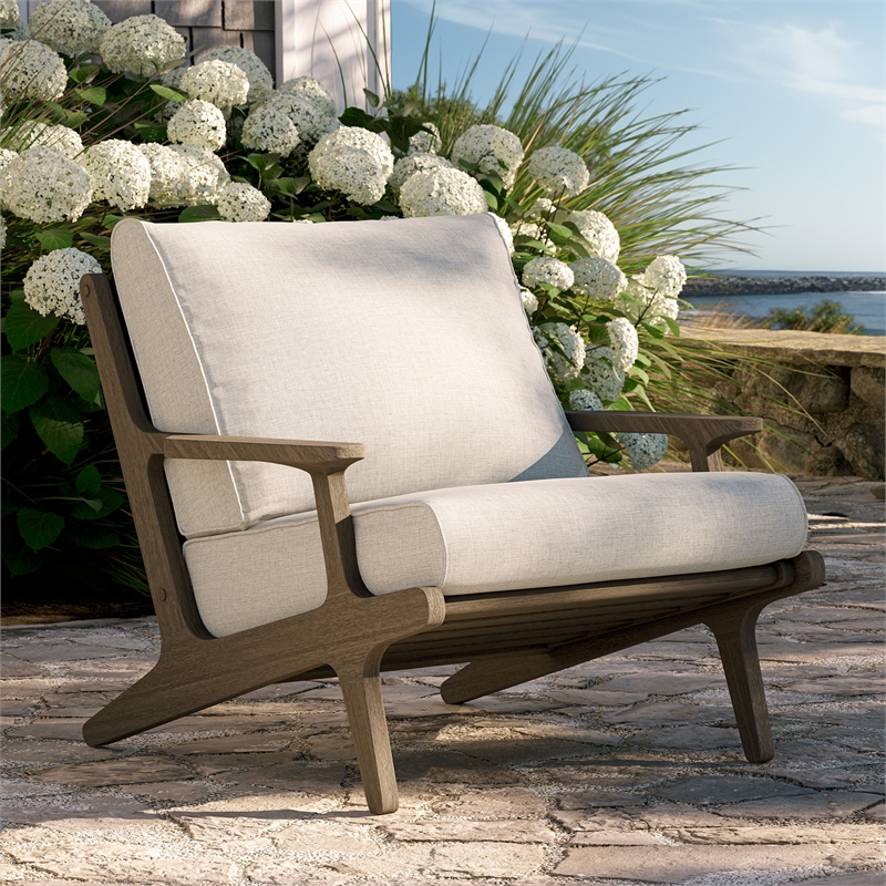 Saratoga Outdoor Teak Wood Armchair in Pebble