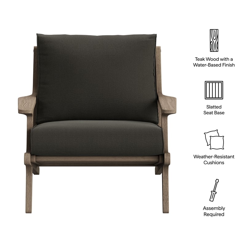 Saratoga Outdoor Teak Wood Armchair in Flint Gray