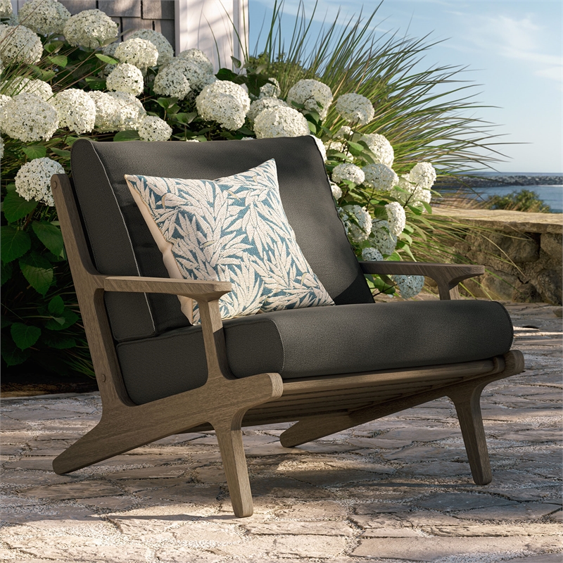 Saratoga Outdoor Teak Wood Armchair in Flint Gray