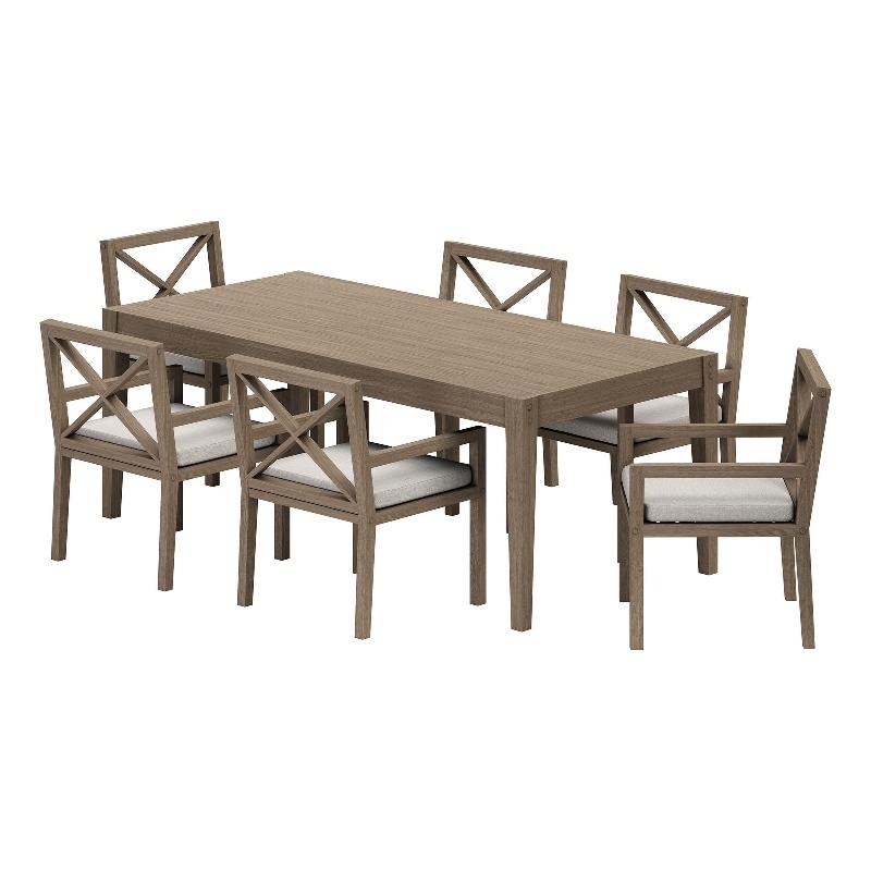 Modway Northlake 7-Piece Outdoor Teak Wood Dining Set in Pebble