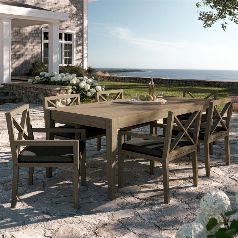 Modway Northlake 7-Piece Outdoor Teak Wood Dining Set in Flint Gray