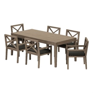Modway Northlake 7-Piece Outdoor Teak Wood Dining Set in Flint Gray
