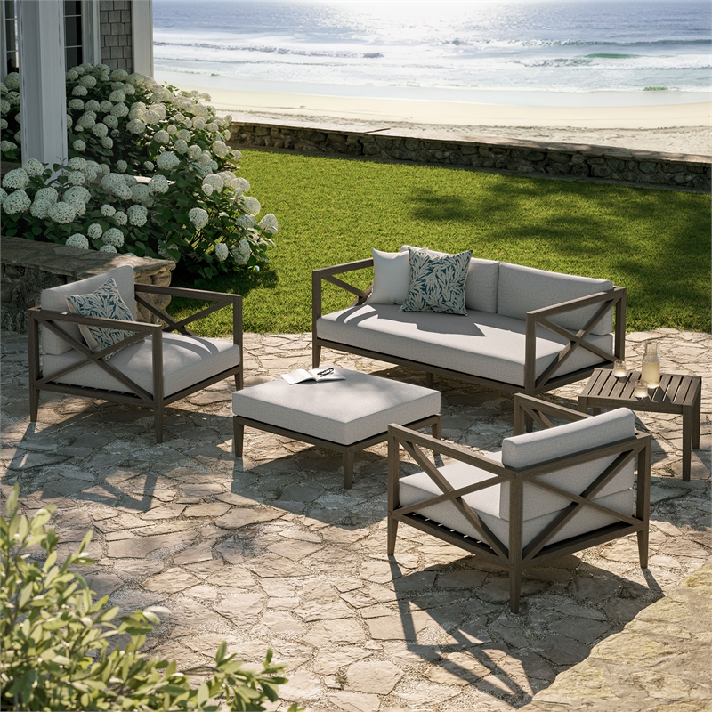 Modway Northlake 5-Piece Outdoor Teak Wood Furniture Set in Pebble