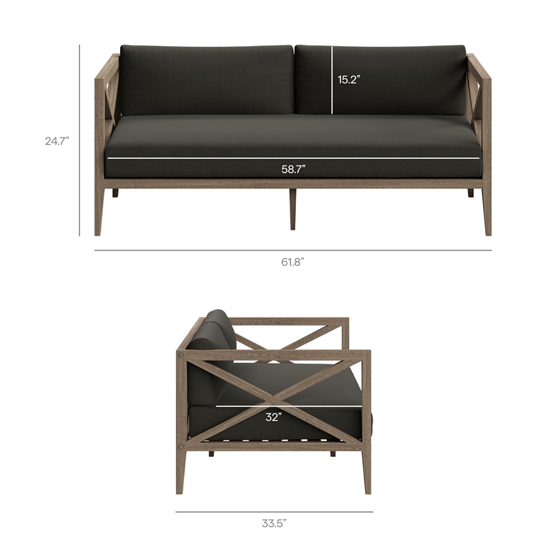 Modway Northlake 5-Piece Outdoor Teak Wood Furniture Set in Flint Gray