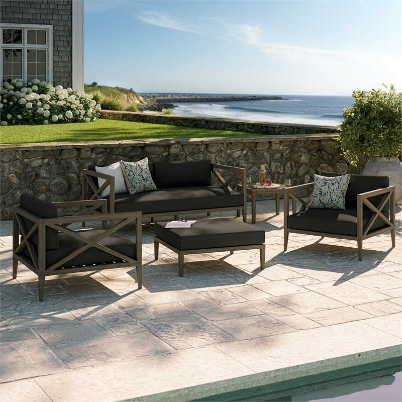 Modway Northlake 5-Piece Outdoor Teak Wood Furniture Set in Flint Gray