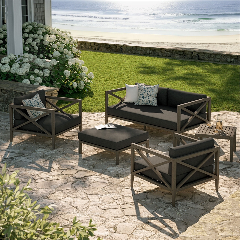 Modway Northlake 5-Piece Outdoor Teak Wood Furniture Set in Flint Gray