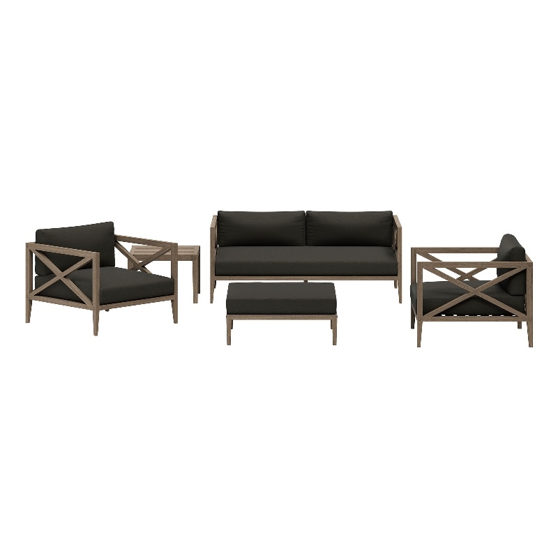 Modway Northlake 5-Piece Outdoor Teak Wood Furniture Set in Flint Gray