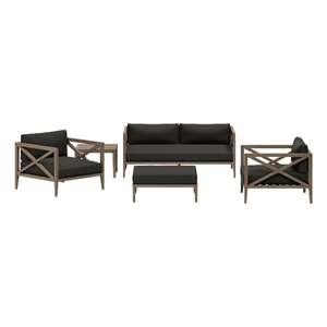 Modway Northlake 5-Piece Outdoor Teak Wood Furniture Set in Flint Gray