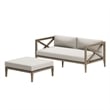 Northlake Outdoor Teak Wood Loveseat and Ottoman Set in Pebble
