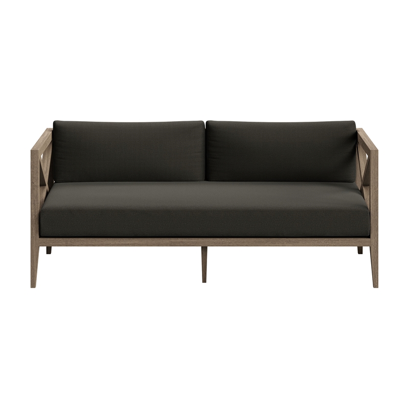 Northlake Outdoor Teak Wood Loveseat and Ottoman Set in Flint Gray