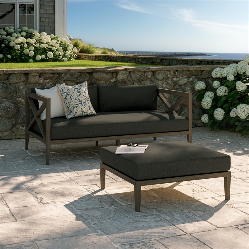 Northlake Outdoor Teak Wood Loveseat and Ottoman Set in Flint Gray