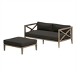 Northlake Outdoor Teak Wood Loveseat and Ottoman Set in Flint Gray