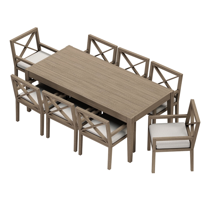 Modway Northlake 9-Piece Outdoor Teak Wood Dining Set in Pebble