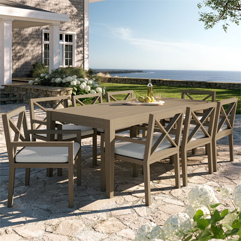 Modway Northlake 9-Piece Outdoor Teak Wood Dining Set in Pebble