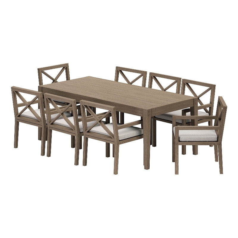 Modway Northlake 9-Piece Outdoor Teak Wood Dining Set in Pebble