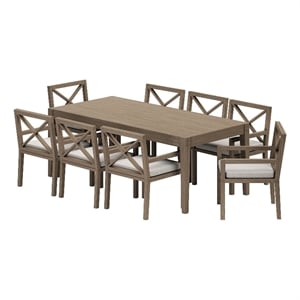 Modway Northlake 9-Piece Outdoor Teak Wood Dining Set in Pebble