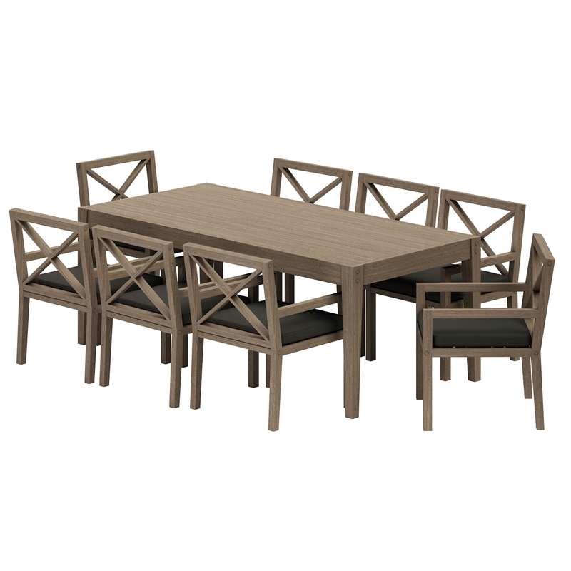 Modway Northlake 9-Piece Outdoor Teak Wood Dining Set in Flint Gray