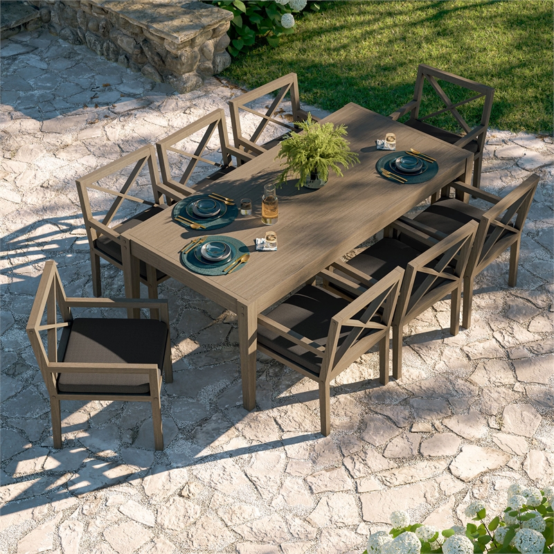 Modway Northlake 9-Piece Outdoor Teak Wood Dining Set in Flint Gray