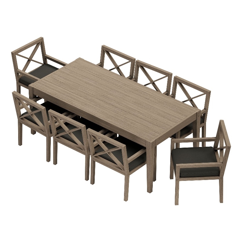 Modway Northlake 9-Piece Outdoor Teak Wood Dining Set in Flint Gray