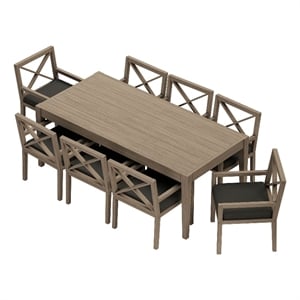 Modway Northlake 9-Piece Outdoor Teak Wood Dining Set in Flint Gray