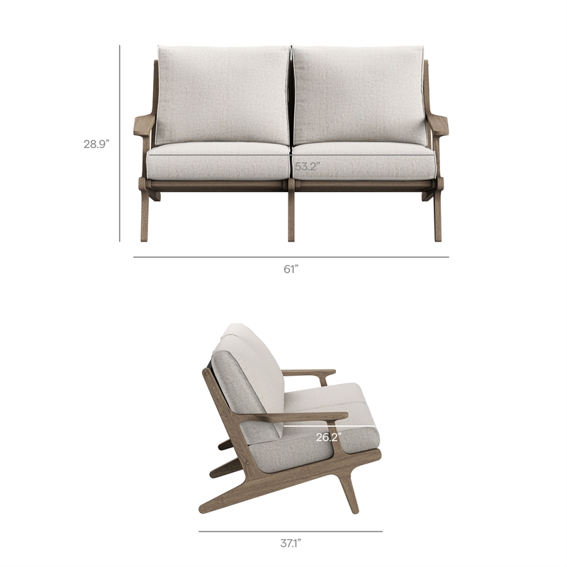 Modway Saratoga 4-Piece Outdoor Teak Wood Furniture Set in Pebble