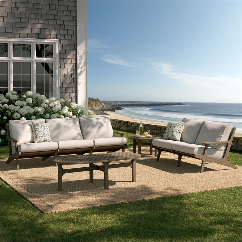 Modway Saratoga 4-Piece Outdoor Teak Wood Furniture Set in Pebble