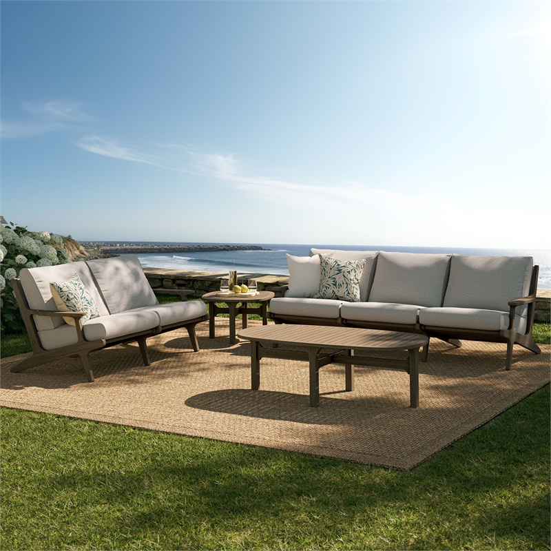 Modway Saratoga 4-Piece Outdoor Teak Wood Furniture Set in Pebble