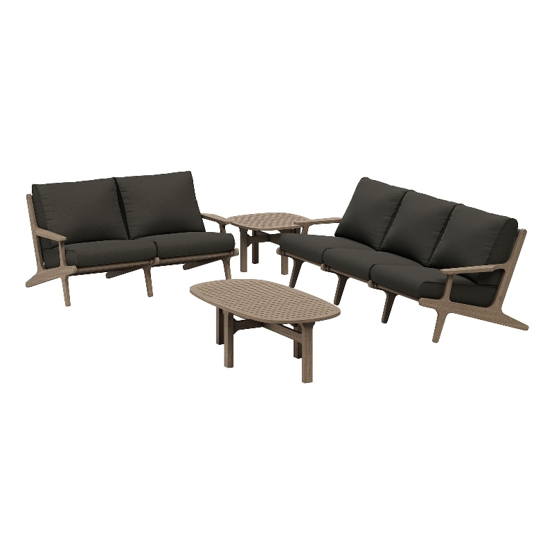 Modway Saratoga 4-Piece Outdoor Teak Wood Furniture Set in Flint Gray