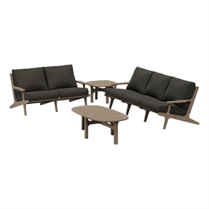 Modway Saratoga 4-Piece Outdoor Teak Wood Furniture Set in Flint Gray