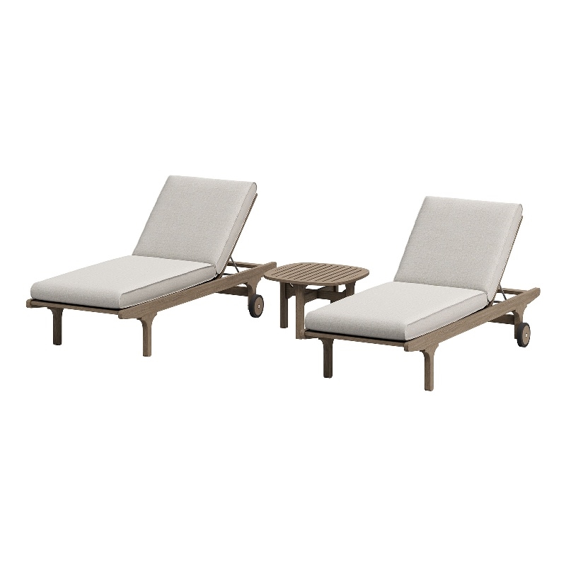 Saratoga Outdoor Teak Wood 3-Piece Chaise Lounge Furniture Set in Pebble