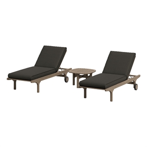 Saratoga Outdoor Teak Wood 3-Piece Chaise Lounge Furniture Set in Flint Gray
