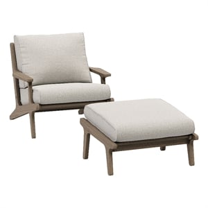 Saratoga Outdoor Teak Wood Chair and Ottoman Set in Pebble