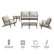 Modway Saratoga 5-Piece Outdoor Teak Wood Furniture Set in Pebble