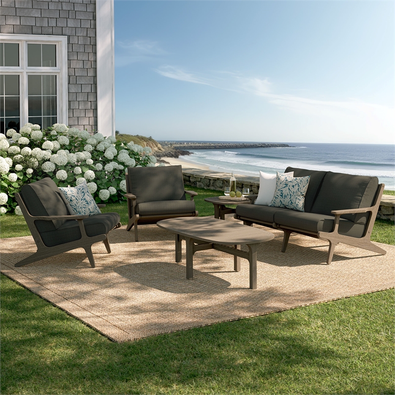 Modway Saratoga 5-Piece Outdoor Teak Wood Furniture Set in Flint Gray