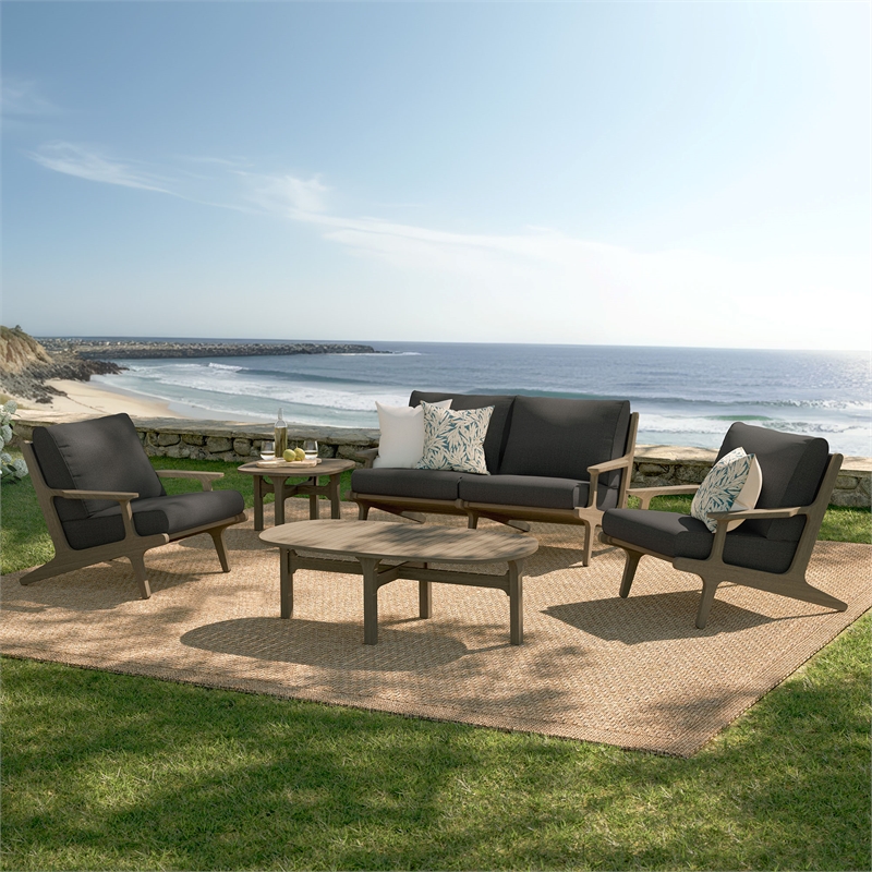 Modway Saratoga 5-Piece Outdoor Teak Wood Furniture Set in Flint Gray