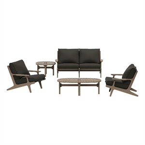 Modway Saratoga 5-Piece Outdoor Teak Wood Furniture Set in Flint Gray