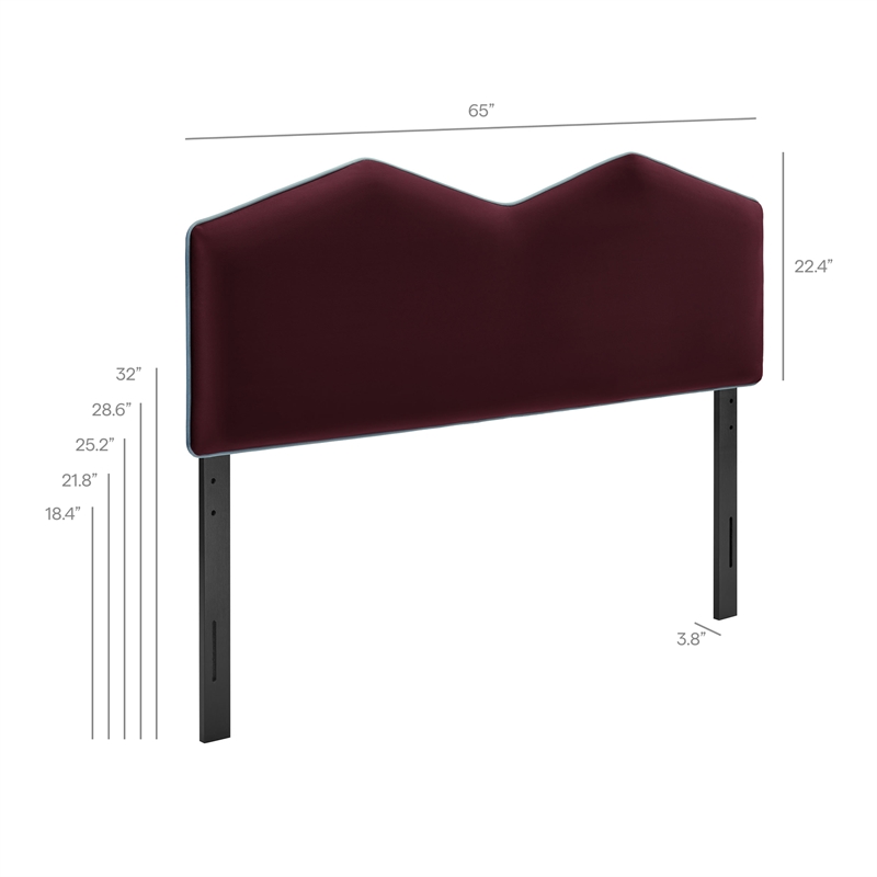 Cosette Performance Velvet Queen Size Headboard in Mulberry