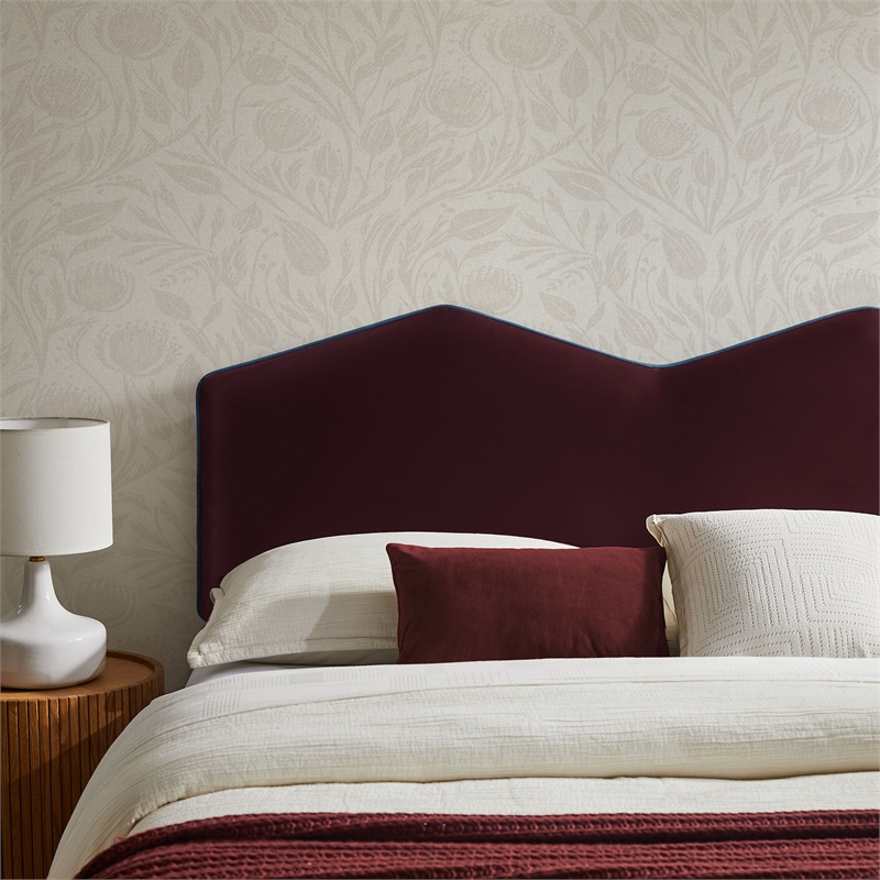 Cosette Performance Velvet Queen Size Headboard in Mulberry