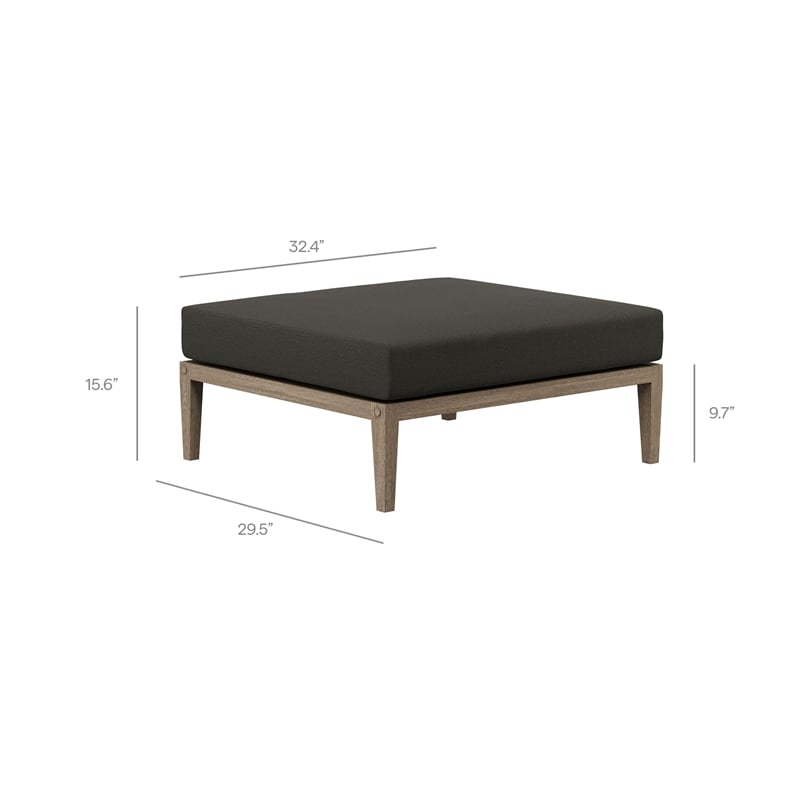 Northlake Outdoor Teak Ottoman in Flint Gray