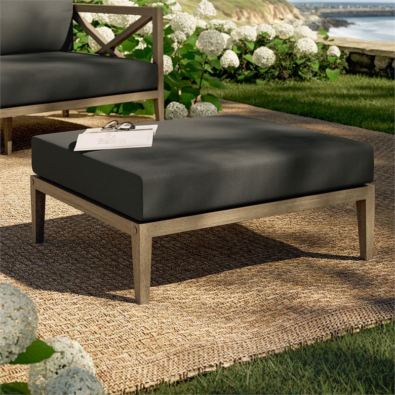 Northlake Outdoor Teak Ottoman in Flint Gray