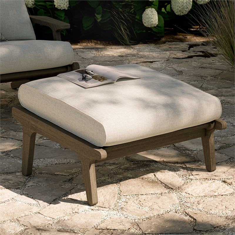 Saratoga Outdoor Teak Ottoman in Pebble